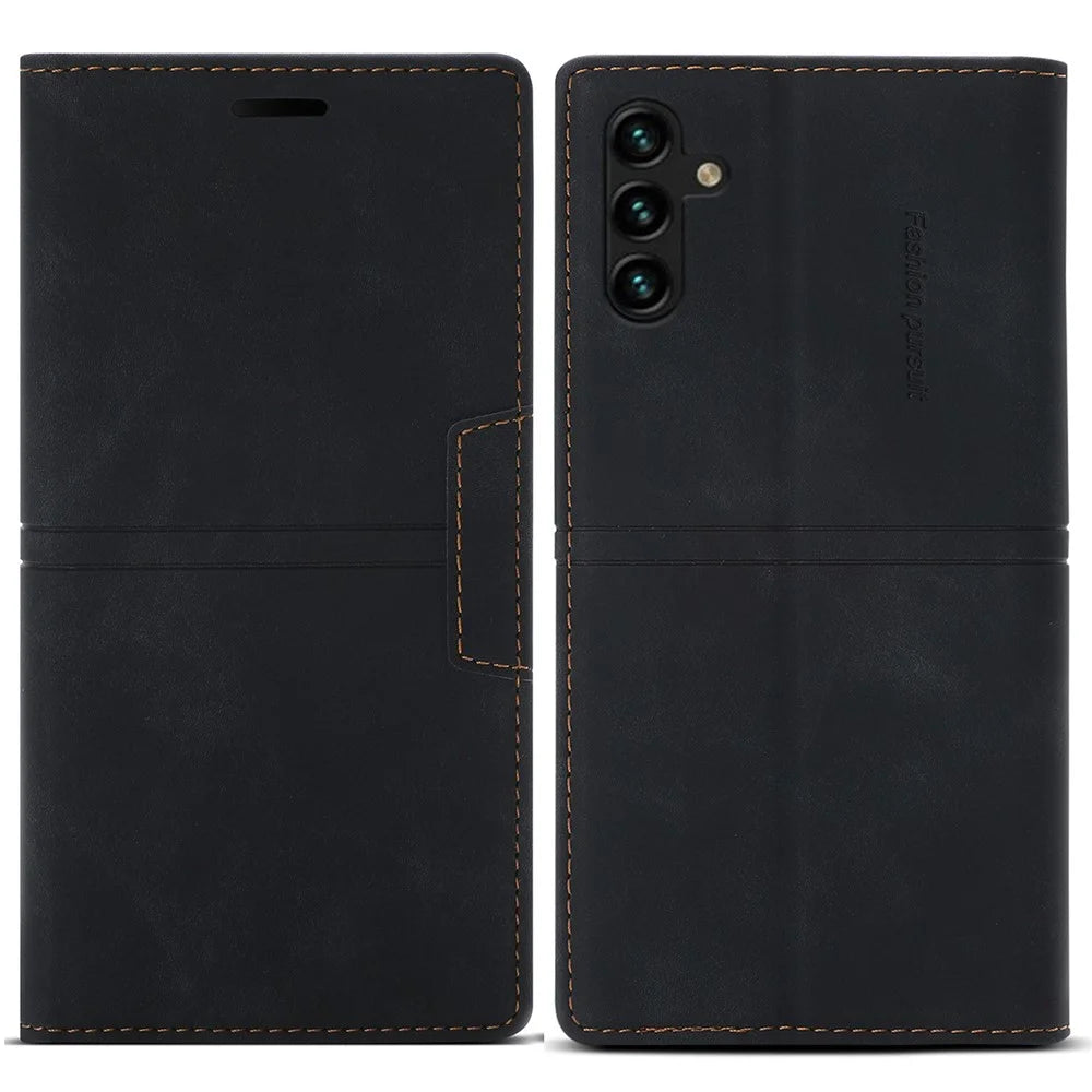 For Samsung Galaxy A54 5G PU Leather Wallet Case Stand Magnetic Absorption Protective Folio Flip Phone Cover - Black - 1