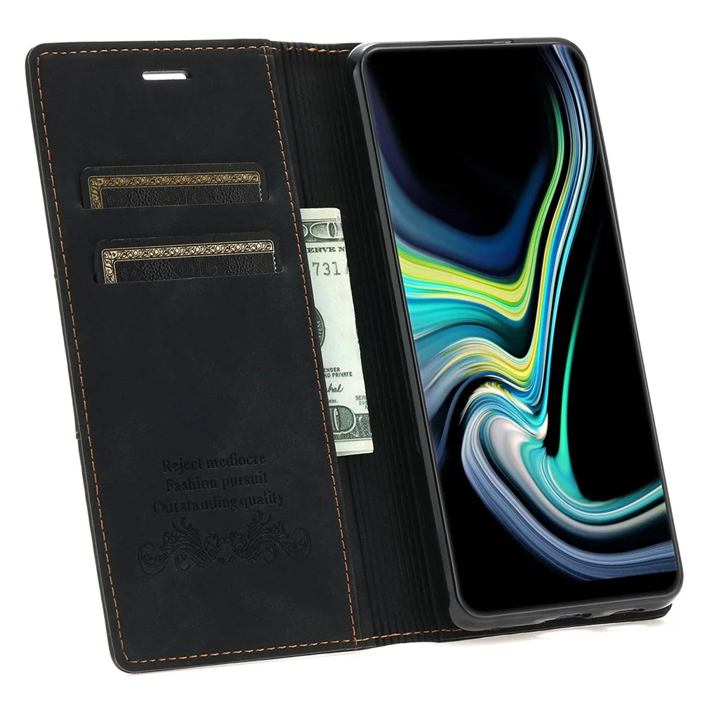 For Samsung Galaxy A54 5G PU Leather Wallet Case Stand Magnetic Absorption Protective Folio Flip Phone Cover - Black - 2