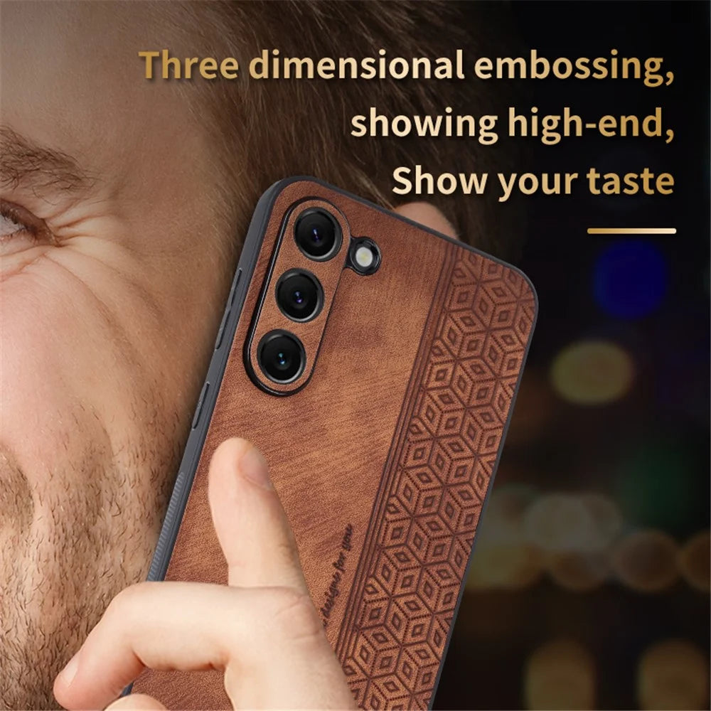 AZNS Imprinted Pattern Phone Case For Samsung Galaxy S23+, Anti-shock PU Leather Coated TPU Phone Back Cover - Brown - 6