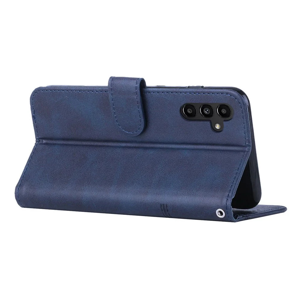 For Samsung Galaxy A54 5G Magnetic Clasp Wallet Phone Case Foldable Stand Stitching Imprinted Line PU Leather Cover - Sapphire - 3