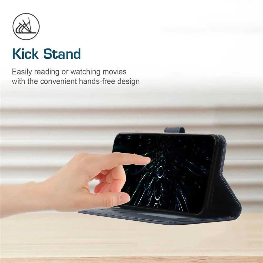 For Samsung Galaxy A54 5G Magnetic Clasp Wallet Phone Case Foldable Stand Stitching Imprinted Line PU Leather Cover - Sapphire - 4