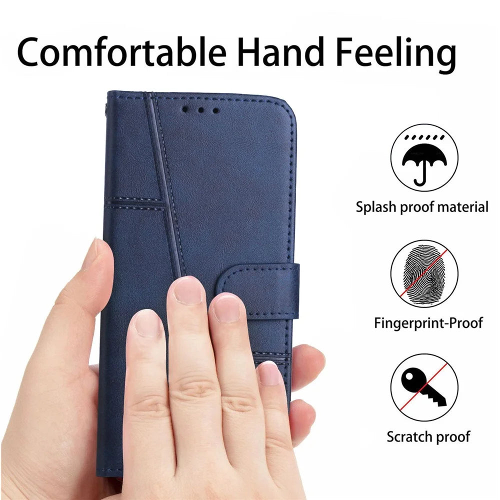 For Samsung Galaxy A54 5G Magnetic Clasp Wallet Phone Case Foldable Stand Stitching Imprinted Line PU Leather Cover - Sapphire - 5