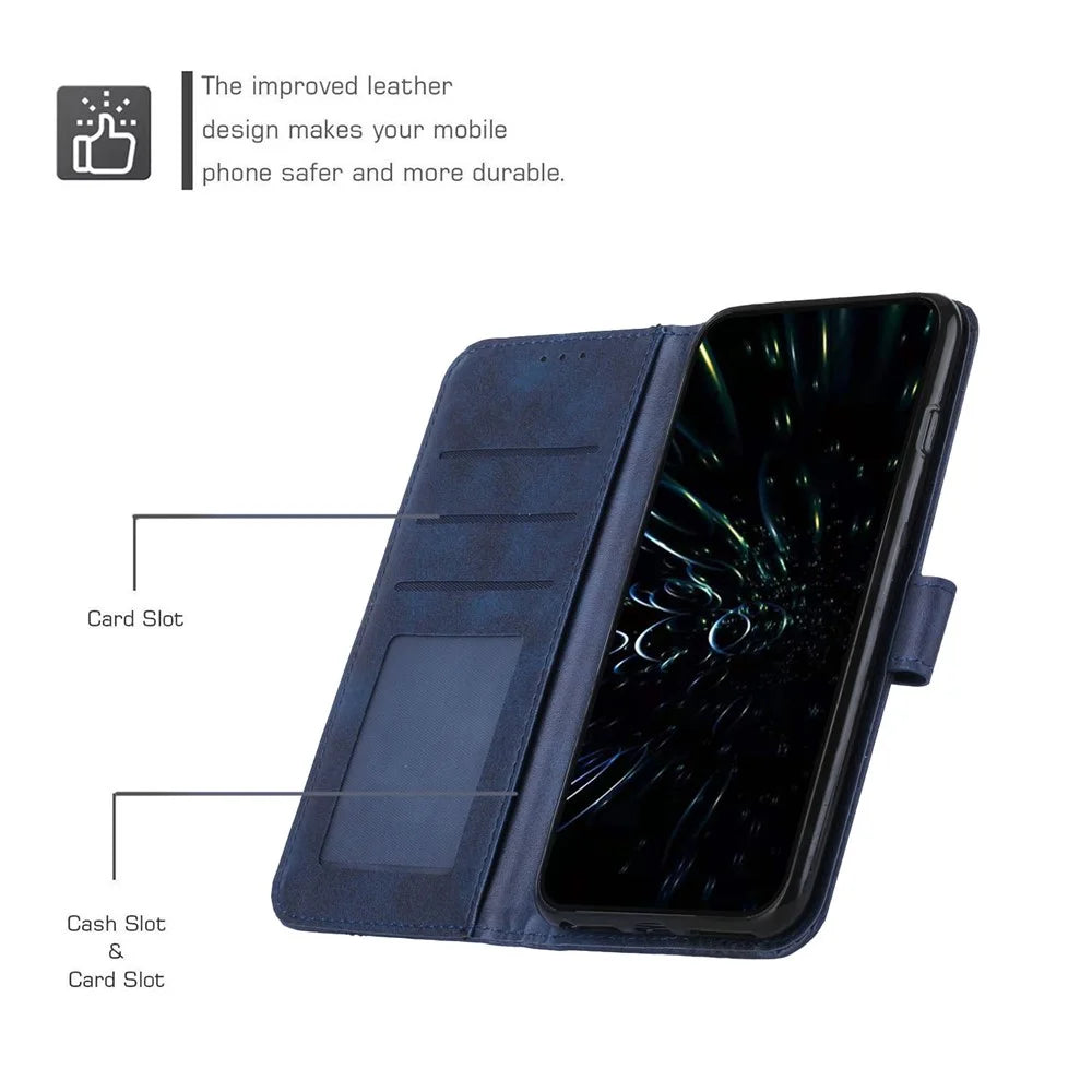 For Samsung Galaxy A54 5G Magnetic Clasp Wallet Phone Case Foldable Stand Stitching Imprinted Line PU Leather Cover - Sapphire - 6