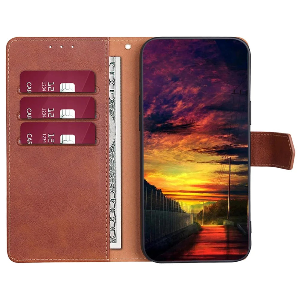For TCL 40R 5G Shockproof Magnetic PU Leather Flip Phone Case RFID Blocking Wallet Stand Folio Cover - Brown - 2