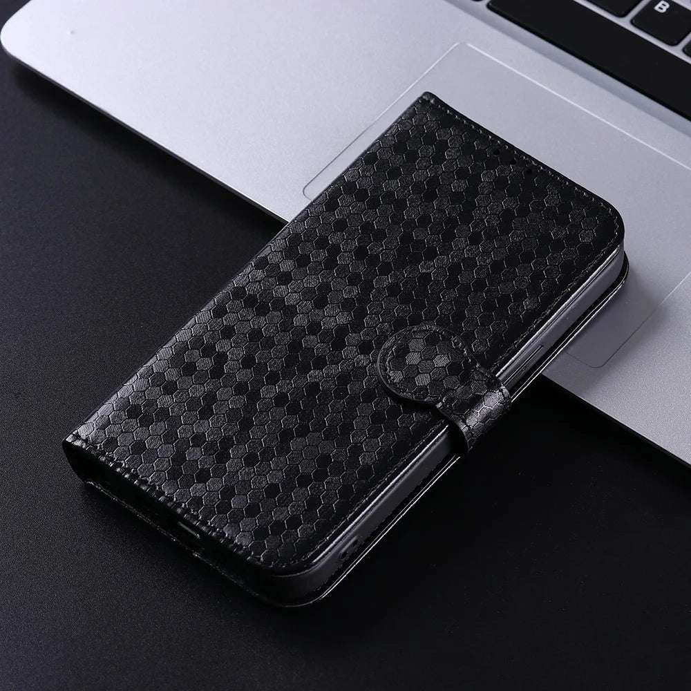 For TCL 40R 5G Dot Pattern Imprinted PU Leather Flip Wallet Cover Stand Scratch-resistant Anti-drop Phone Case with Strap - Black - 5