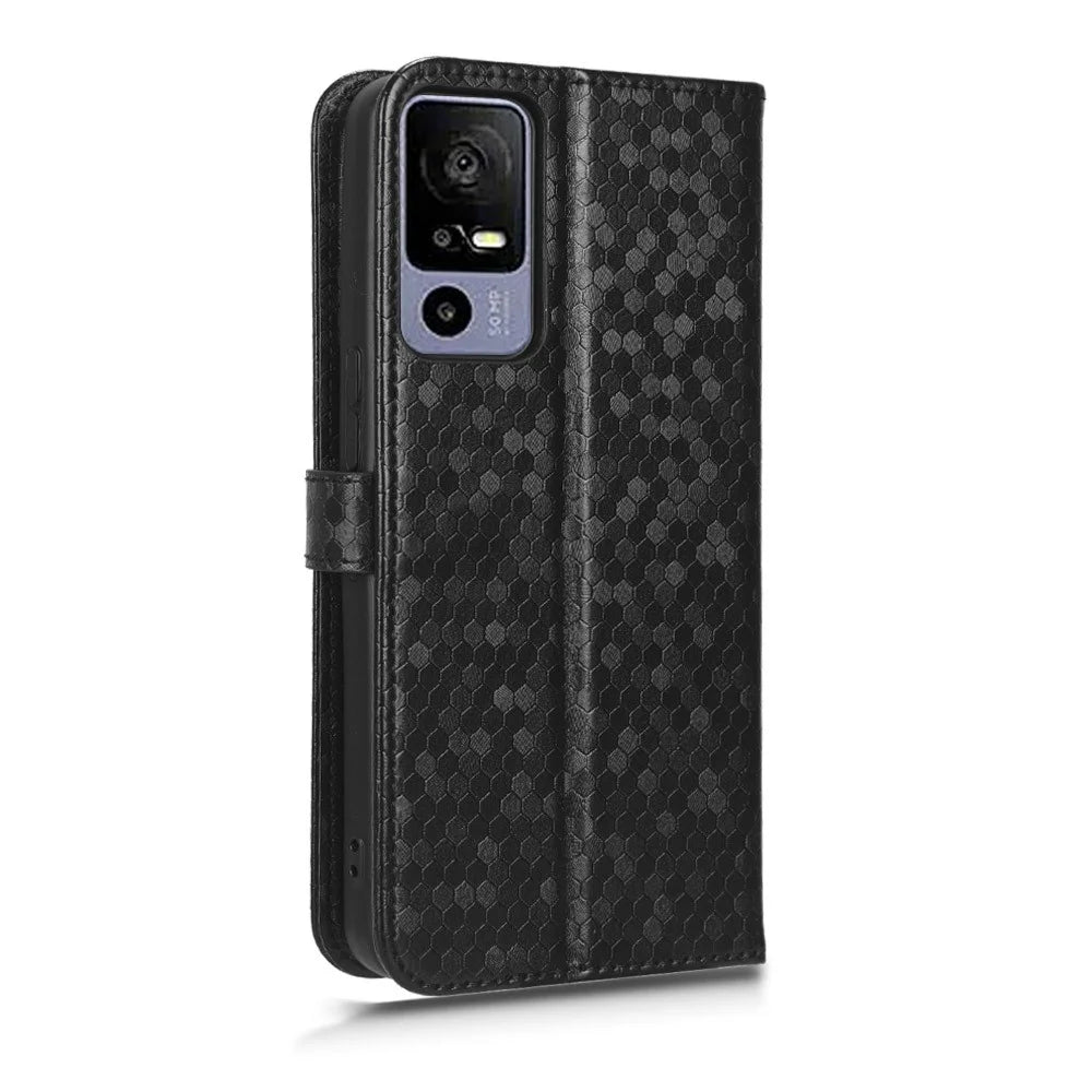 For TCL 40R 5G Dot Pattern Imprinted PU Leather Flip Wallet Cover Stand Scratch-resistant Anti-drop Phone Case with Strap - Black - 7