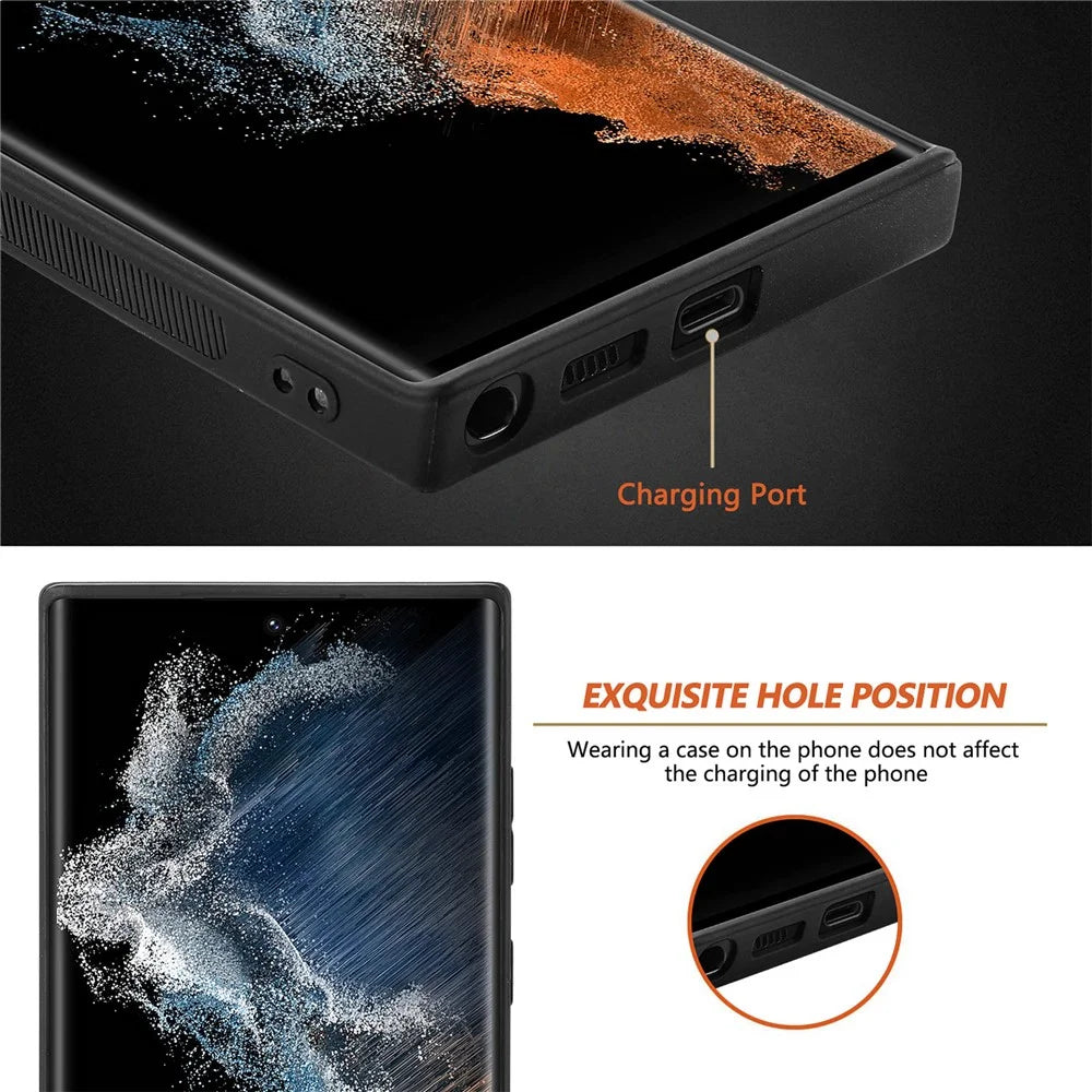 Carbon Fiber Texture Phone Case for Samsung Galaxy S23 Ultra, PU Leather Coated Soft TPU Anti-drop Protective Cover - Black - 4