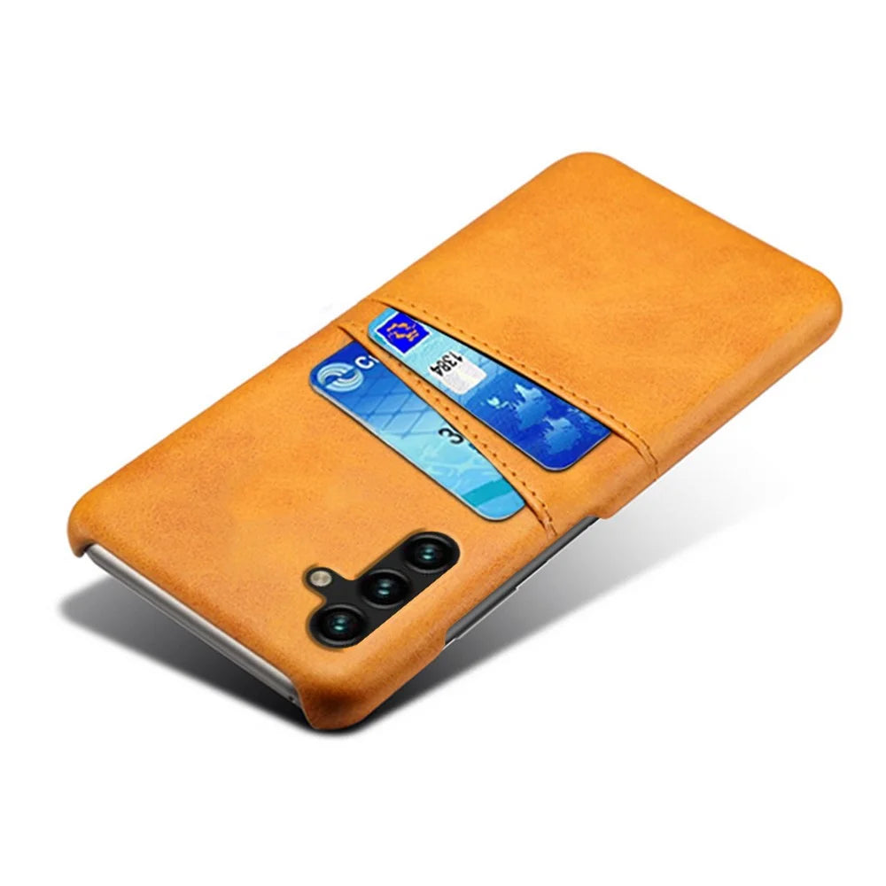 For Samsung Galaxy A14 5G / A14 4G Dual Card Slots Shockproof Phone Case PU Leather Coated Hard PC Anti-Drop Cover - Orange - 3