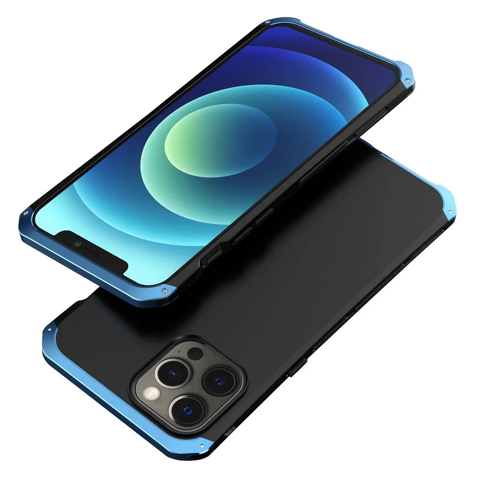 ELEMENT BOX For iPhone 12 / 12 Pro 6.1 inch 3-Piece Design Hard PC Back Metal Frame Phone Case Shockproof Protection Cover - Black  /  Blue - 1