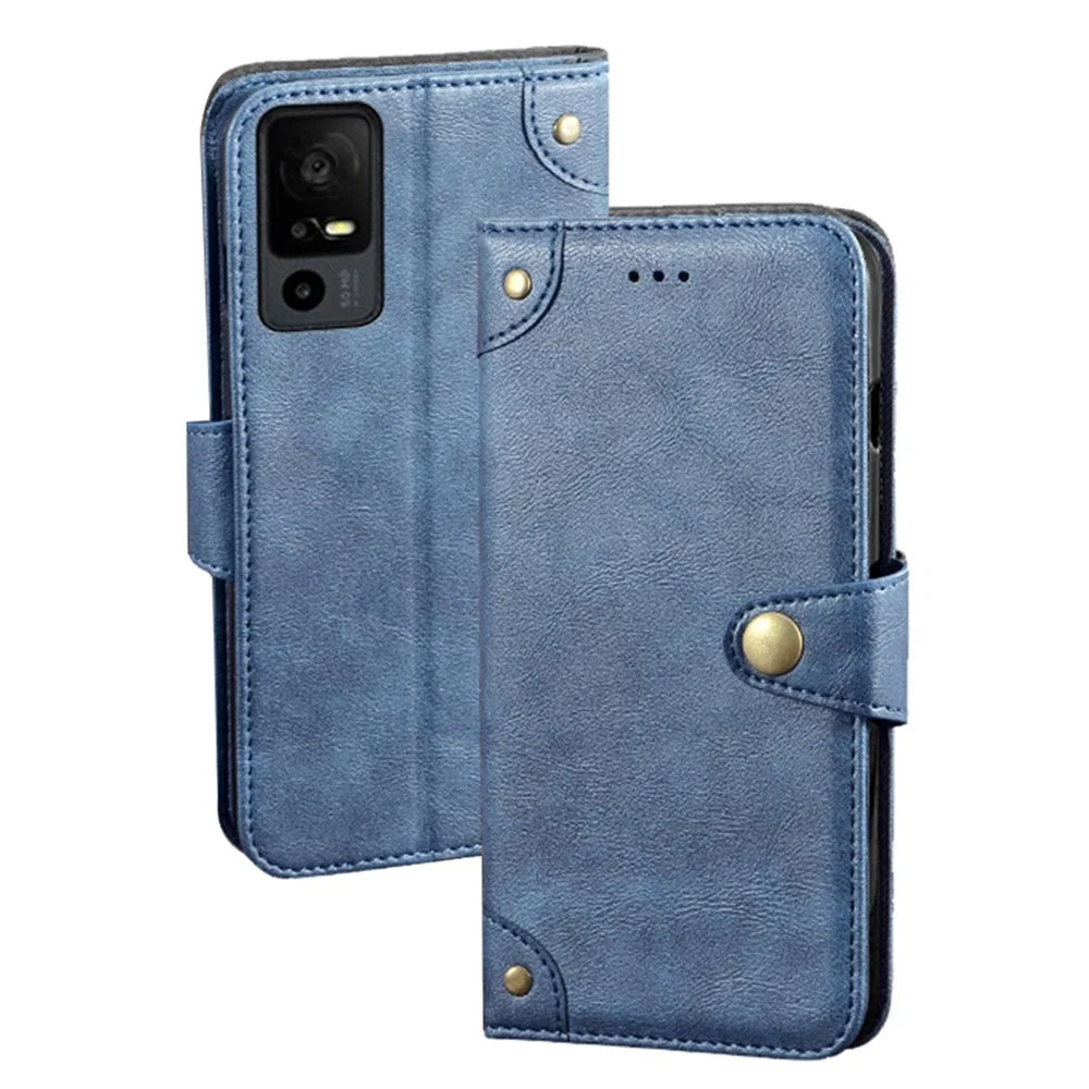 IDEWEI For TCL 40R 5G Fine Texture PU Leather Shockproof Phone Case Wallet Stand Cell Phone Cover - Blue - 1