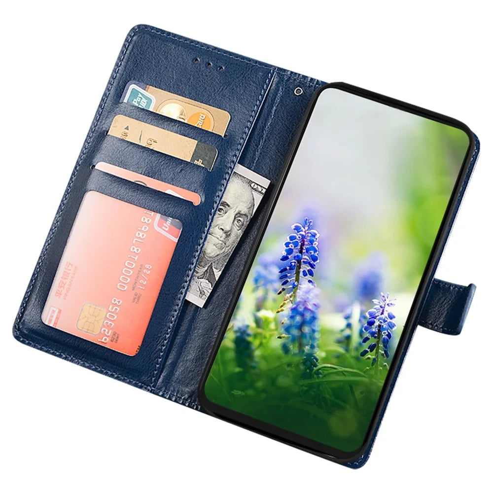 IDEWEI For TCL 405 Crazy Horse Texture Full Protection Phone Case PU Leather Stand Wallet Cover - Blue - 2