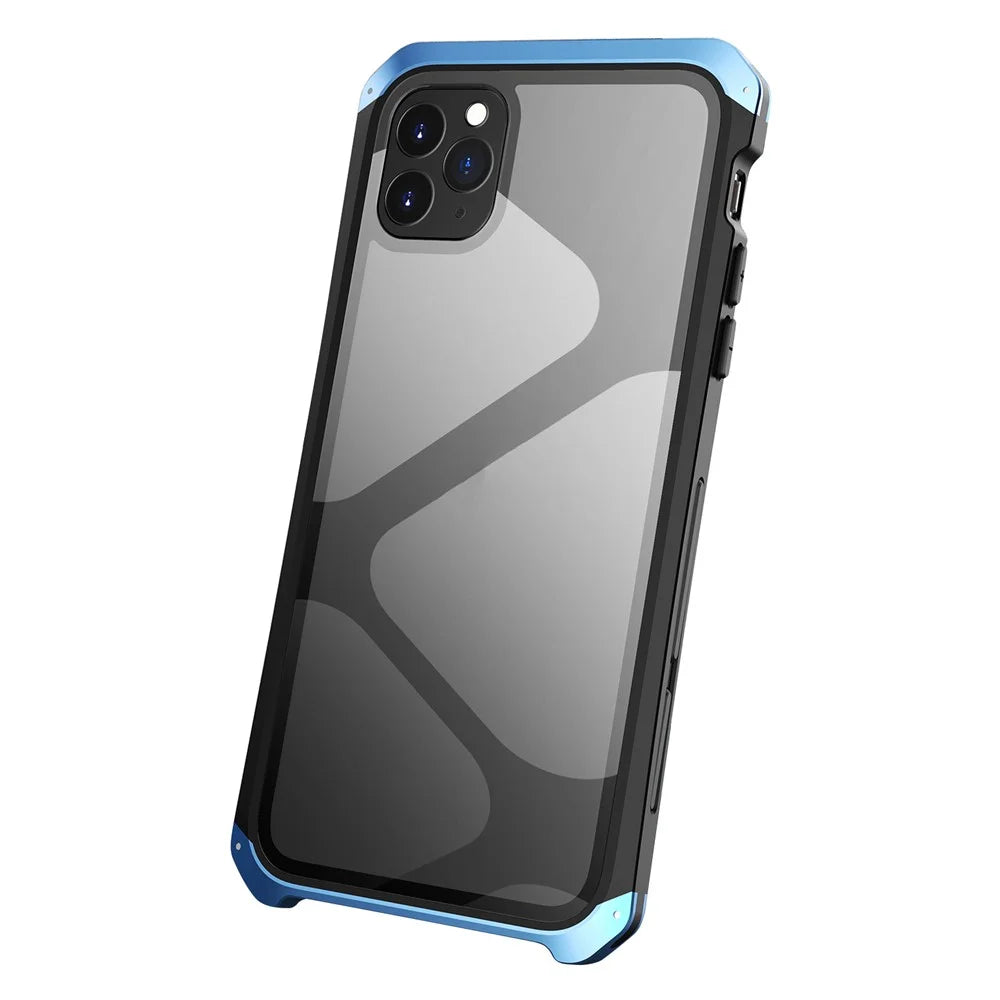 ELEMENT BOX For iPhone 11 Pro Max 6.5 inch Drop Protection 3-Piece Design Mobile Phone Cases Metal +Tempered Glass Hybrid Back Cover - Black Blue - 1