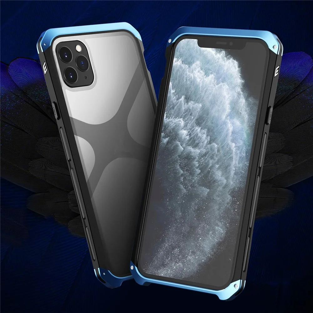 ELEMENT BOX For iPhone 11 Pro Max 6.5 inch Drop Protection 3-Piece Design Mobile Phone Cases Metal +Tempered Glass Hybrid Back Cover - Black Blue - 2