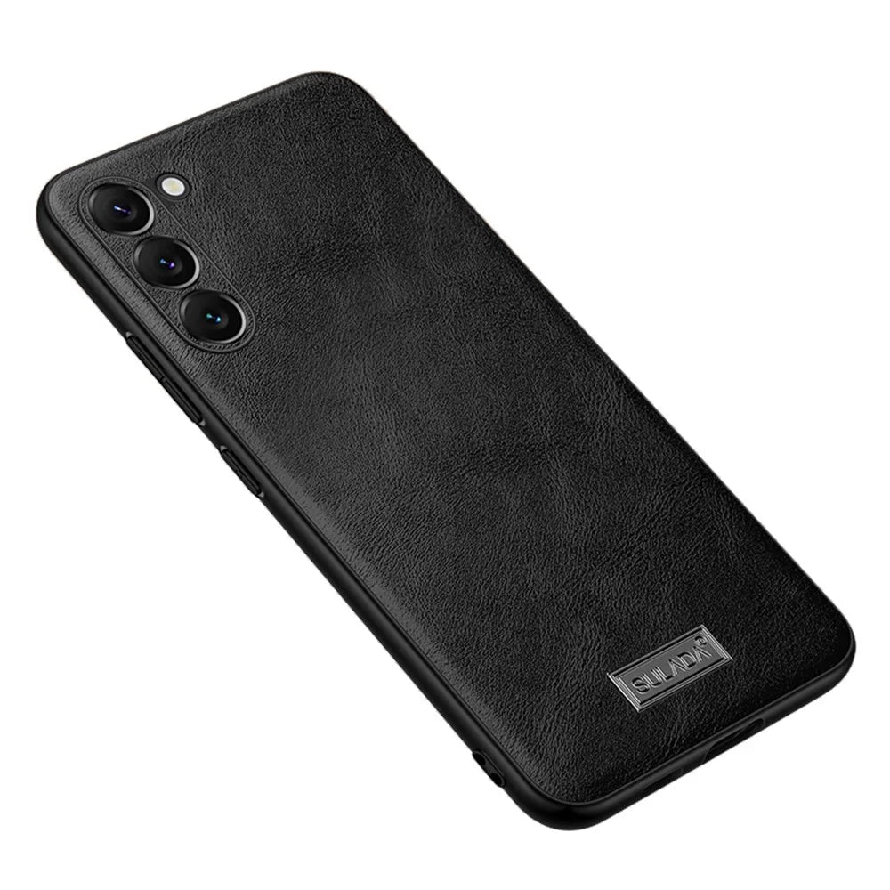 SULADA For Samsung Galaxy S23 Anti-scratch Phone Back Cover PU Leather Coated TPU + PC Protective Phone Case - Black - 1