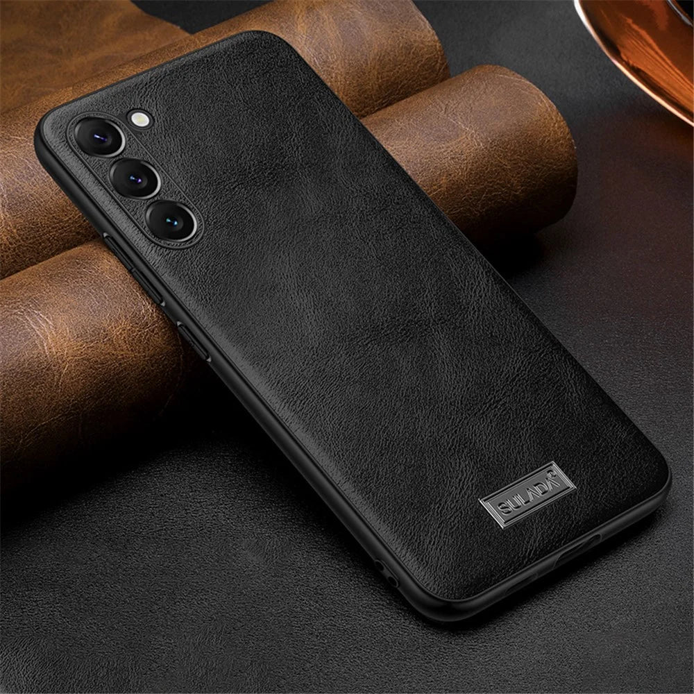 SULADA For Samsung Galaxy S23+ PU Leather Coated TPU + PC Anti-drop Phone Case Mobile Phone Cover - Black - 2