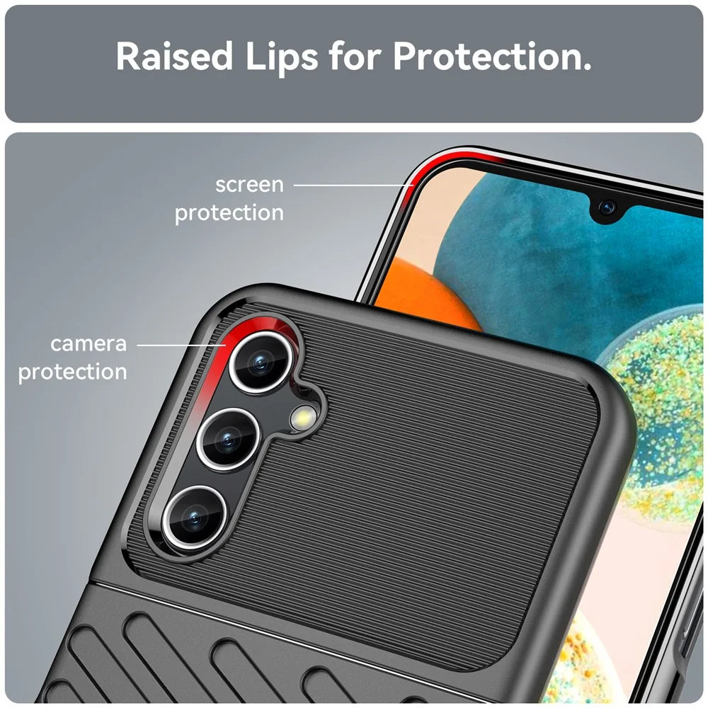For Samsung Galaxy A14 5G / 4G Thunder Series Twill Texture Thickened TPU Phone Case Anti-drop Protection Smartphone Cover - Black - 6