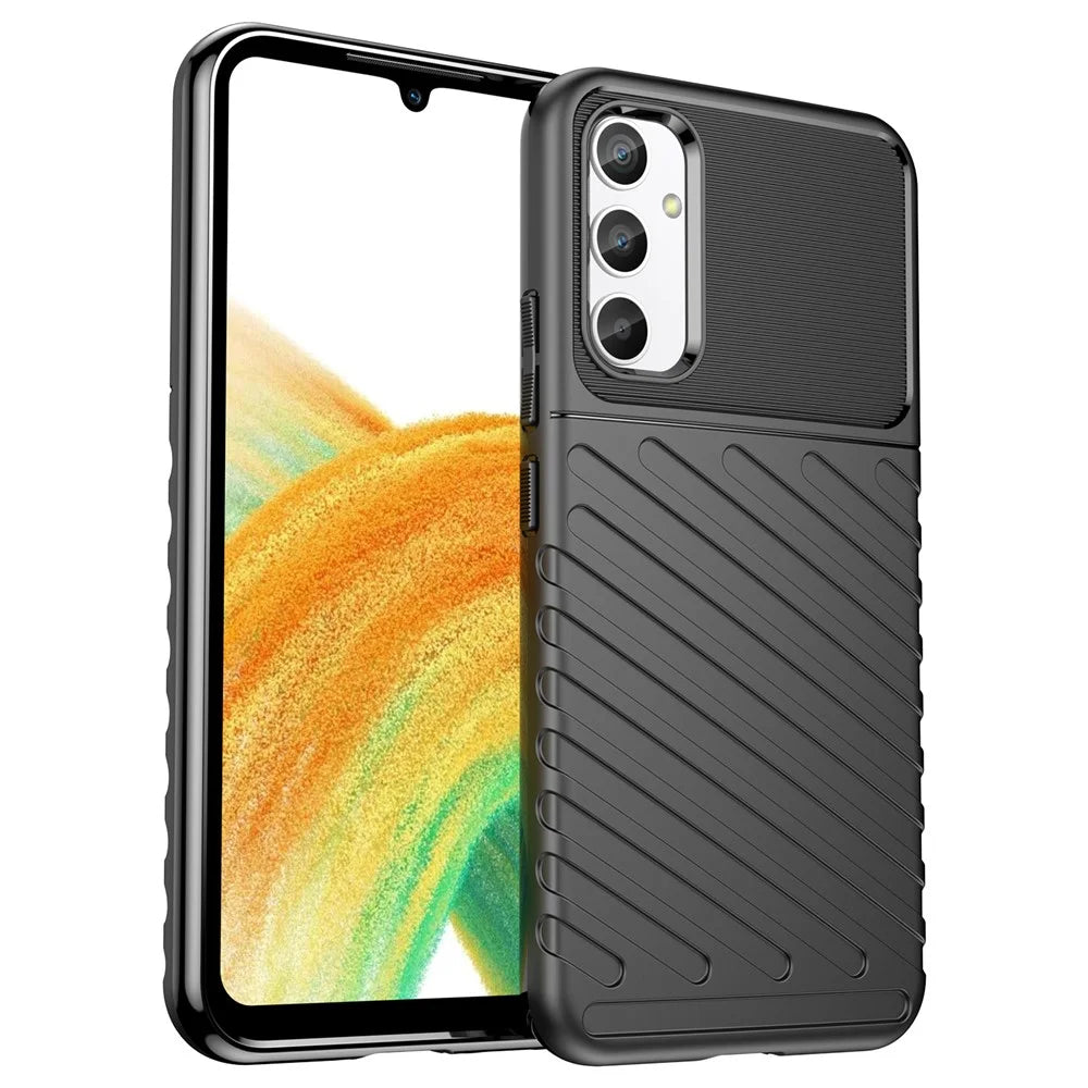 For Samsung Galaxy A34 5G Thunder Series Thickened TPU Twill Texture Anti-slip Phone Case Shockproof Back Cover - Black - 1