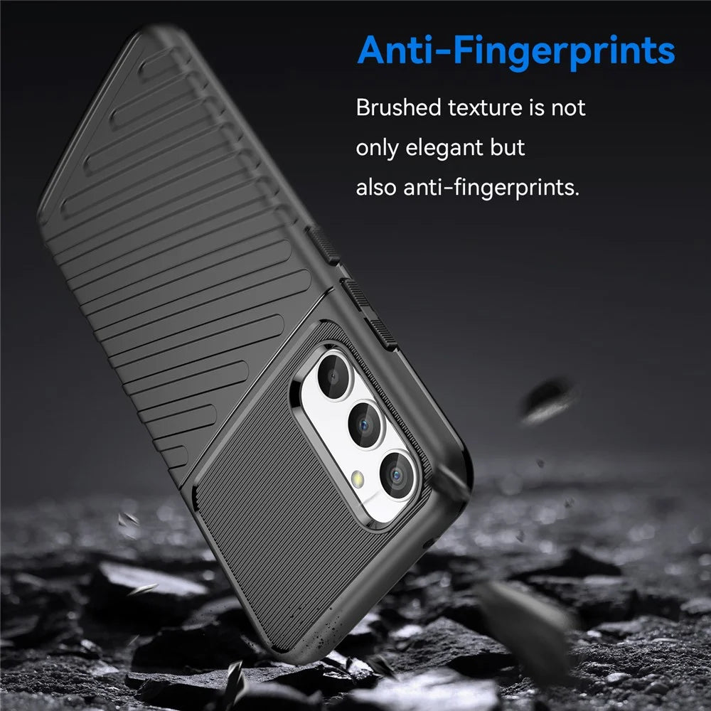 For Samsung Galaxy A34 5G Thunder Series Thickened TPU Twill Texture Anti-slip Phone Case Shockproof Back Cover - Black - 3