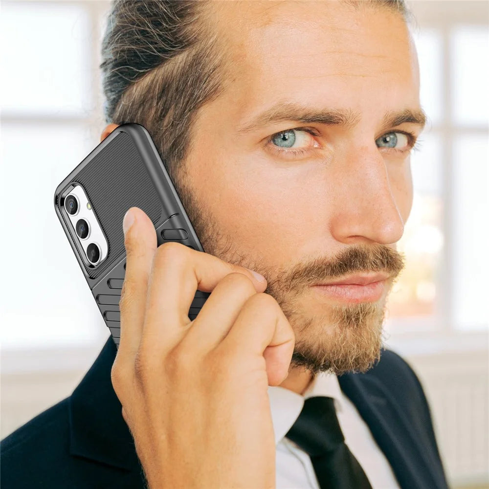 For Samsung Galaxy A34 5G Thunder Series Thickened TPU Twill Texture Anti-slip Phone Case Shockproof Back Cover - Black - 7