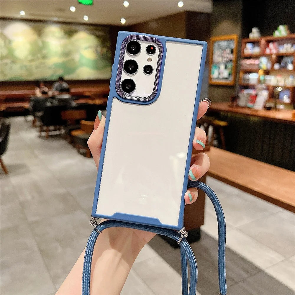 Anti-drop Thickend Phone Case for Samsung Galaxy S22 Ultra 5G, TPU + Acrylic Mobile Phone Cover with Electroplating Lens Frame - Blue - 2