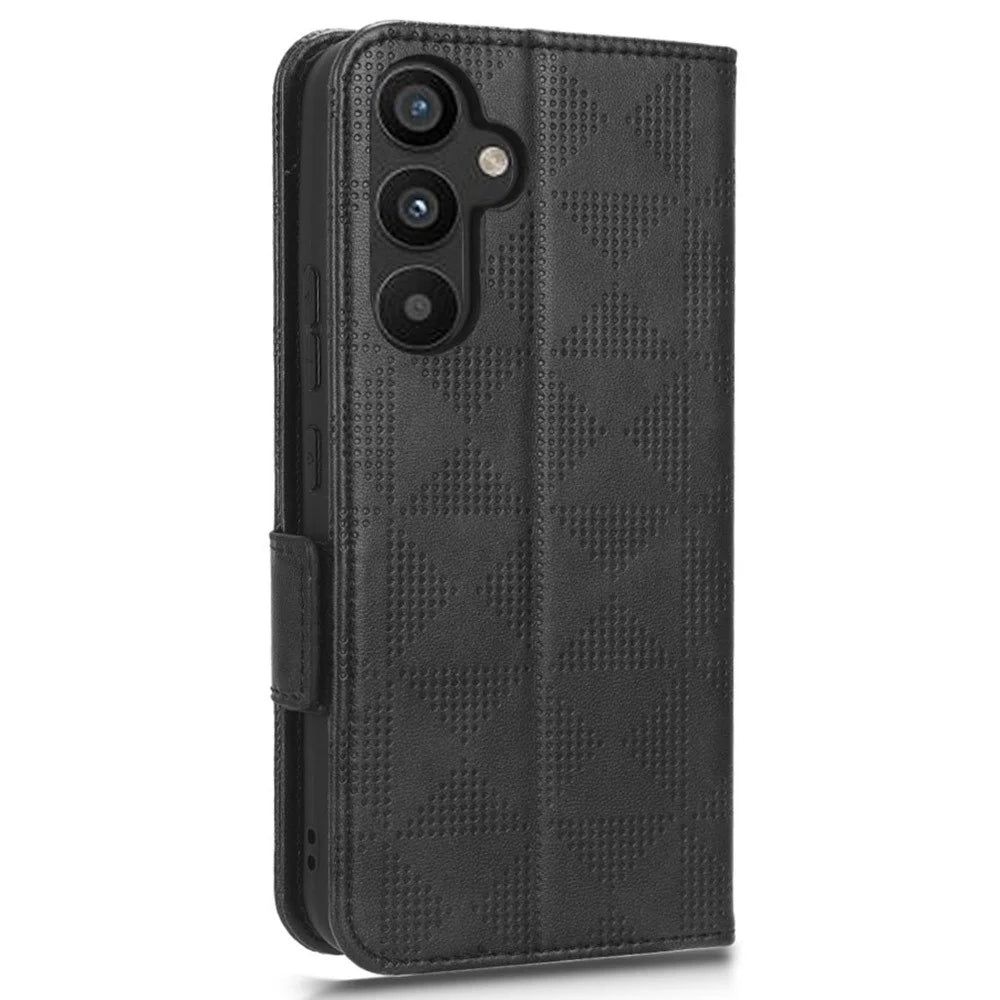 For Samsung Galaxy A34 5G Imprinted Triangle Pattern Phone Cover PU Leather Wallet Stand Cell Phone Case with Wrist Strap - Black - 6
