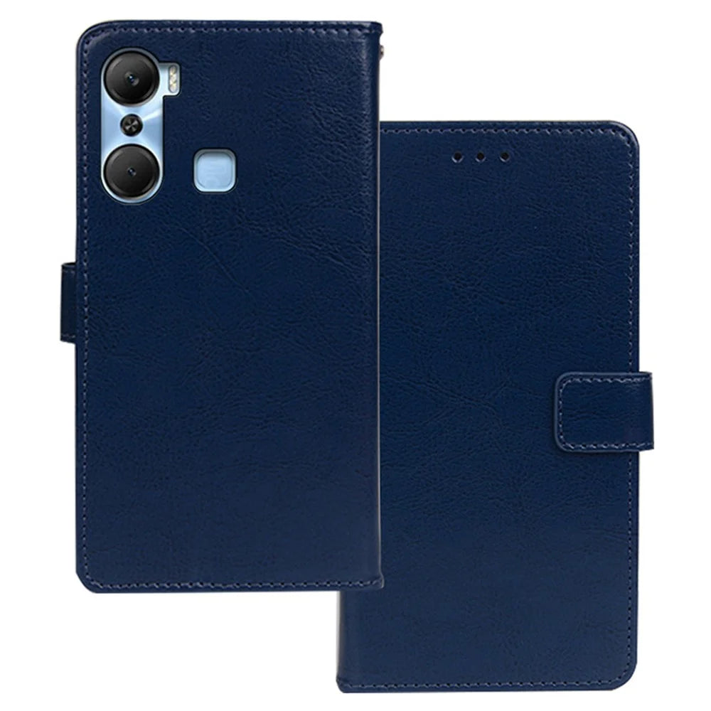 IDEWEI For Infinix Hot 12 Pro 4G Crazy Horse Texture Fully Wrapped PU Leather Phone Case Folio Flip Stand Wallet Cover - Blue - 1