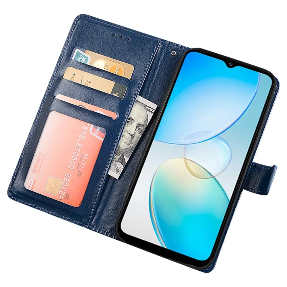 IDEWEI For Infinix Hot 12 Pro 4G Crazy Horse Texture Fully Wrapped PU Leather Phone Case Folio Flip Stand Wallet Cover - Blue - 2