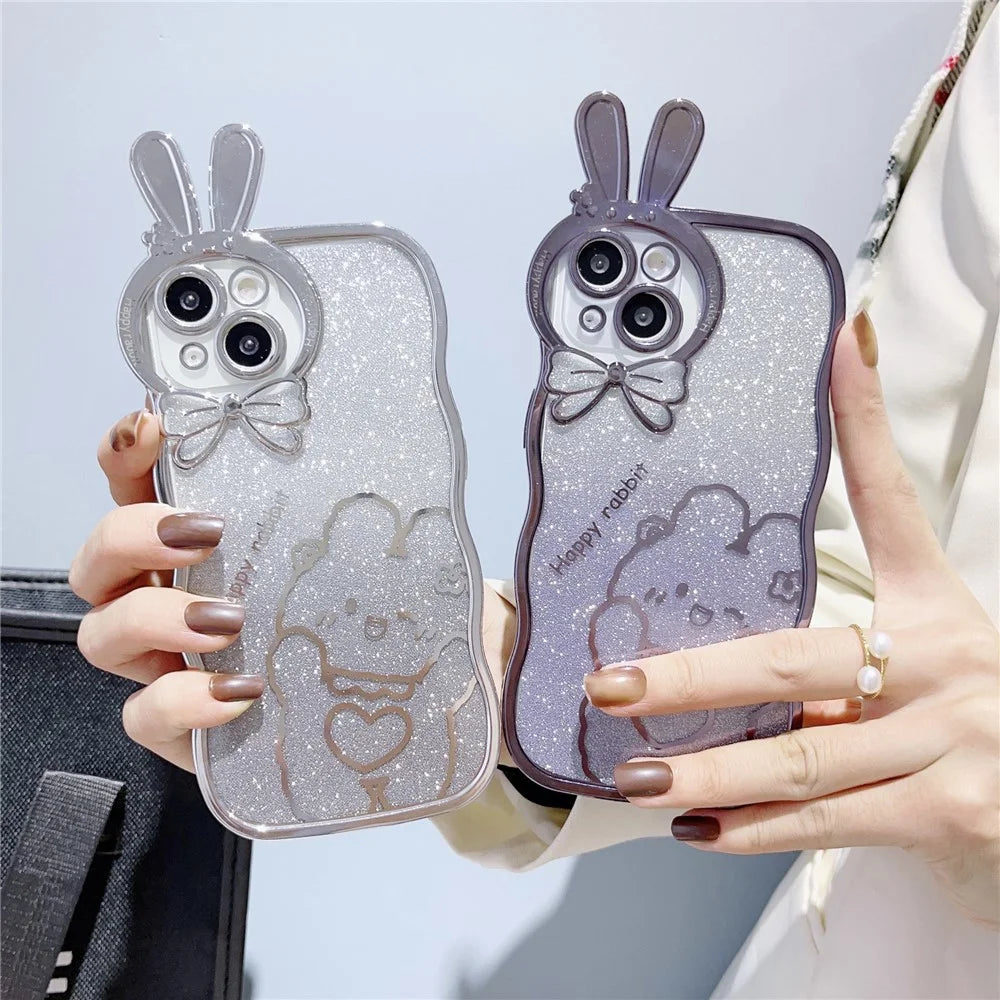 Anti-Drop Phone Case for iPhone 13 6.1 inch Rabbit Design Electroplating Soft TPU Cover Gradient Glitter Phone Case - Purple - 5