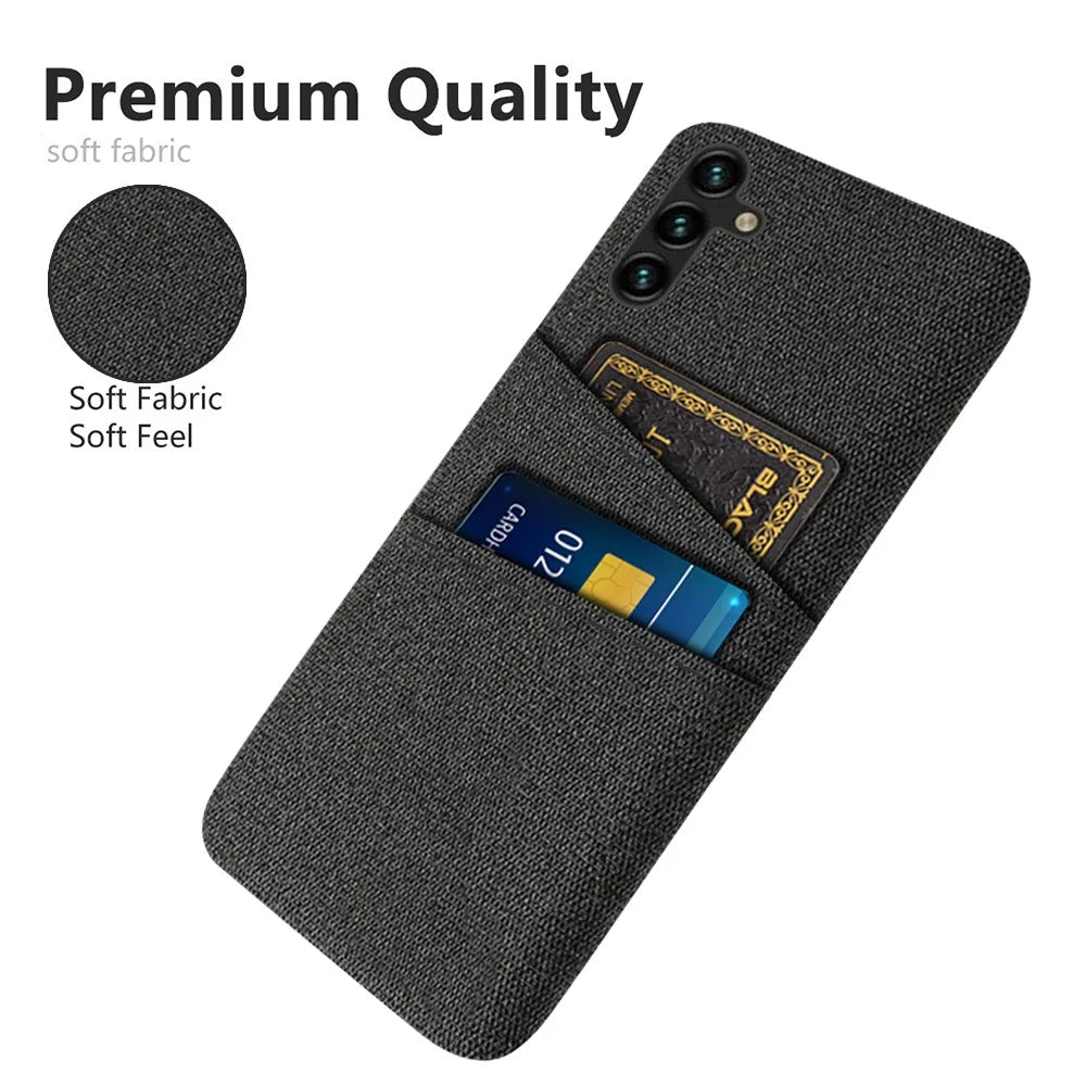 Hard PC Phone Back Cover For Samsung Galaxy A54 5G, Dual Card Slots Drop-proof Cloth Texture Phone Case - Black - 3