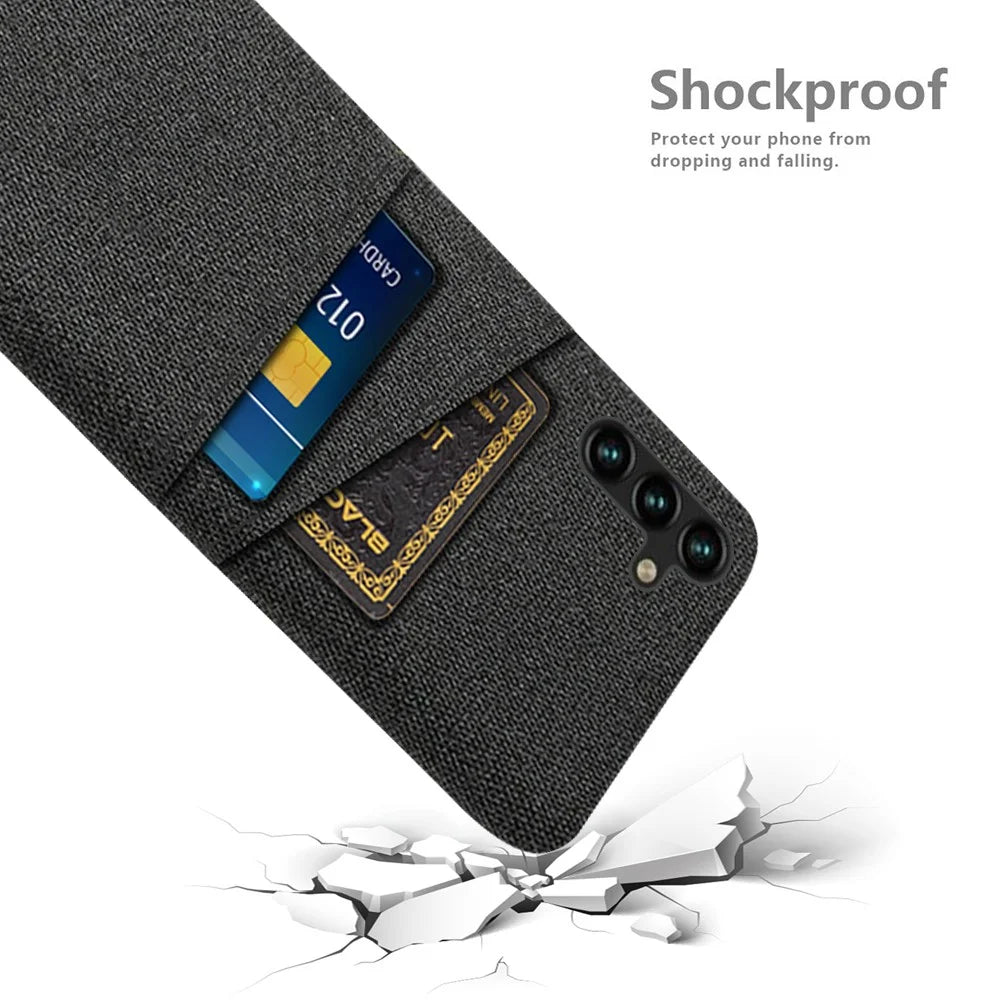 Hard PC Phone Back Cover For Samsung Galaxy A54 5G, Dual Card Slots Drop-proof Cloth Texture Phone Case - Black - 4