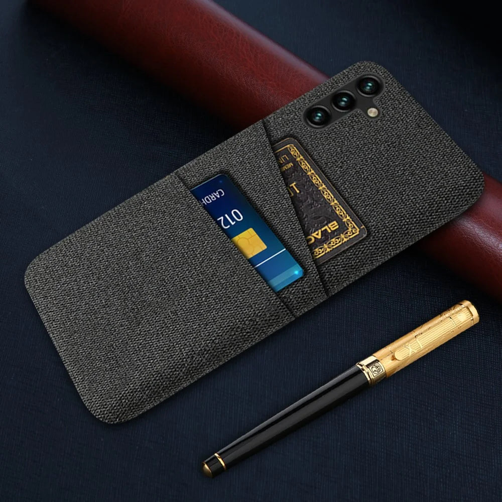 Hard PC Phone Back Cover For Samsung Galaxy A54 5G, Dual Card Slots Drop-proof Cloth Texture Phone Case - Black - 5