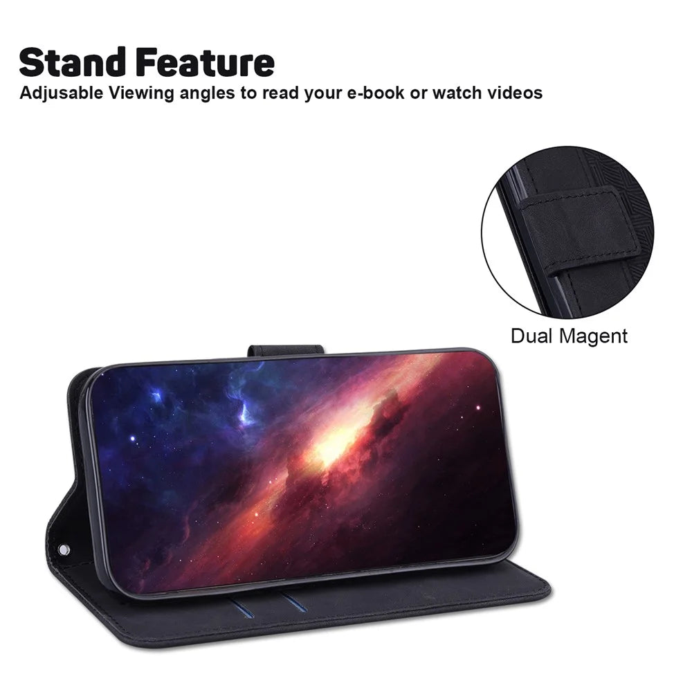 For Samsung Galaxy A54 5G Wrist Strap Phone Shell Imprinted Geometry Pattern Phone Case PU Leather Magnetic Closure Stand Wallet - Black - 3