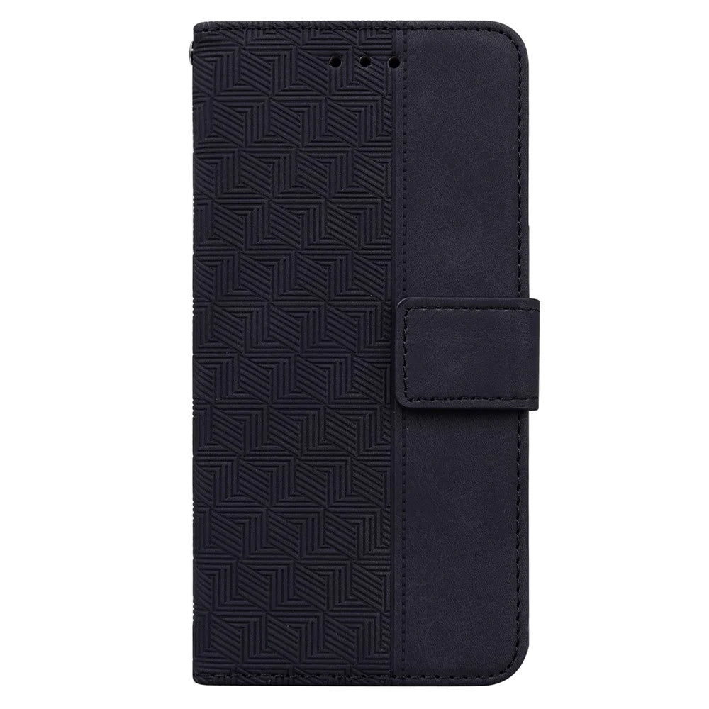 For Samsung Galaxy A54 5G Wrist Strap Phone Shell Imprinted Geometry Pattern Phone Case PU Leather Magnetic Closure Stand Wallet - Black - 6