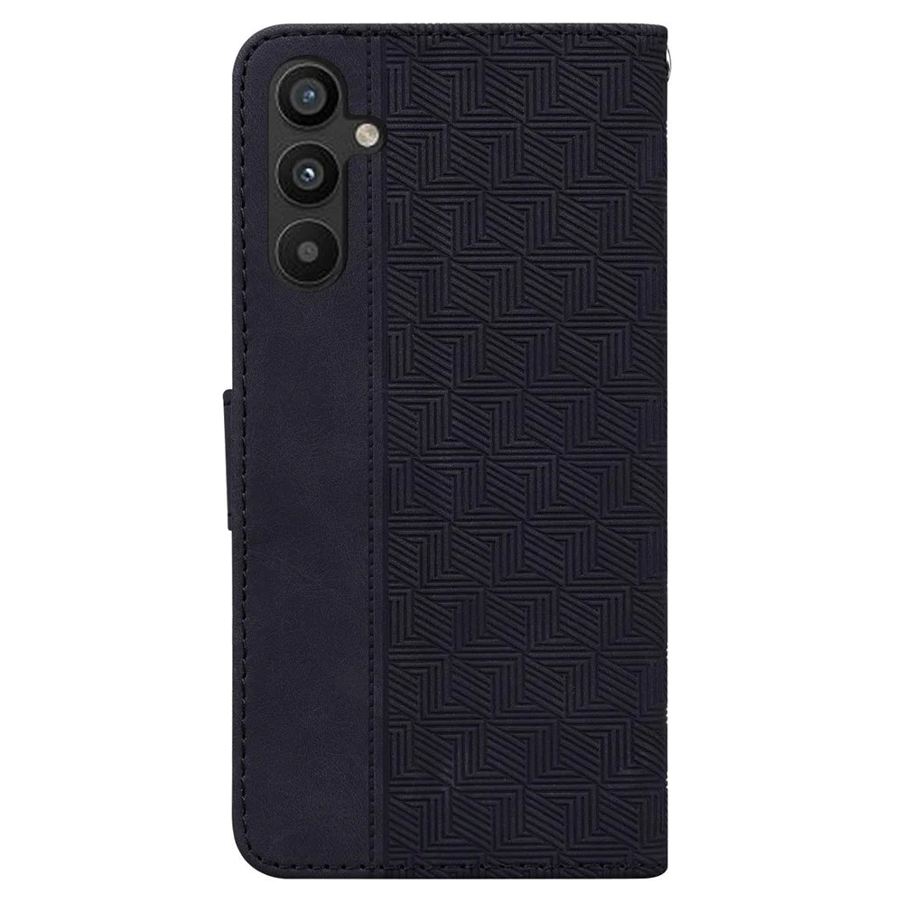 For Samsung Galaxy A54 5G Wrist Strap Phone Shell Imprinted Geometry Pattern Phone Case PU Leather Magnetic Closure Stand Wallet - Black - 7