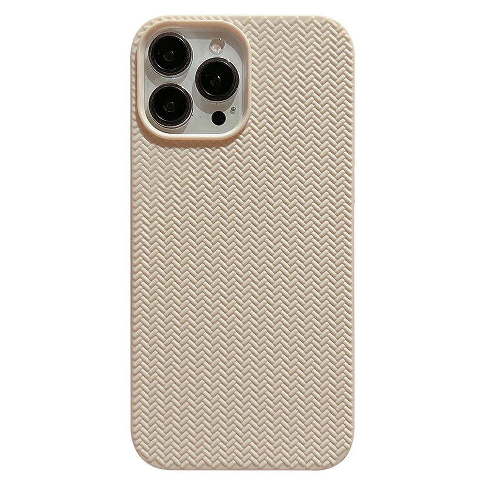 For iPhone 13 Pro Max 6.7 inch Woven Texture Soft TPU Back Case Shockproof Phone Cover - Apricot - 1
