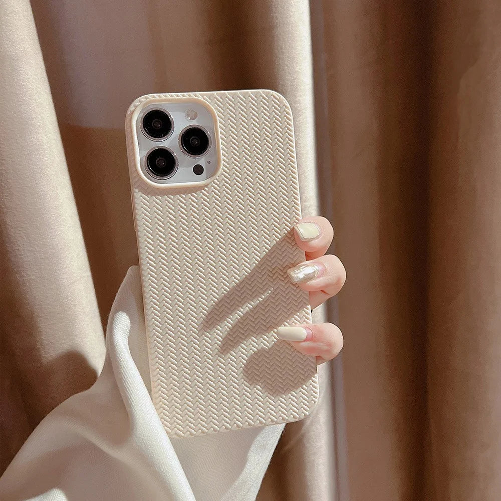 Back Shell for iPhone 14 Pro, Woven Texture Soft TPU Protective Case Anti-fall Phone Cover - Apricot - 2