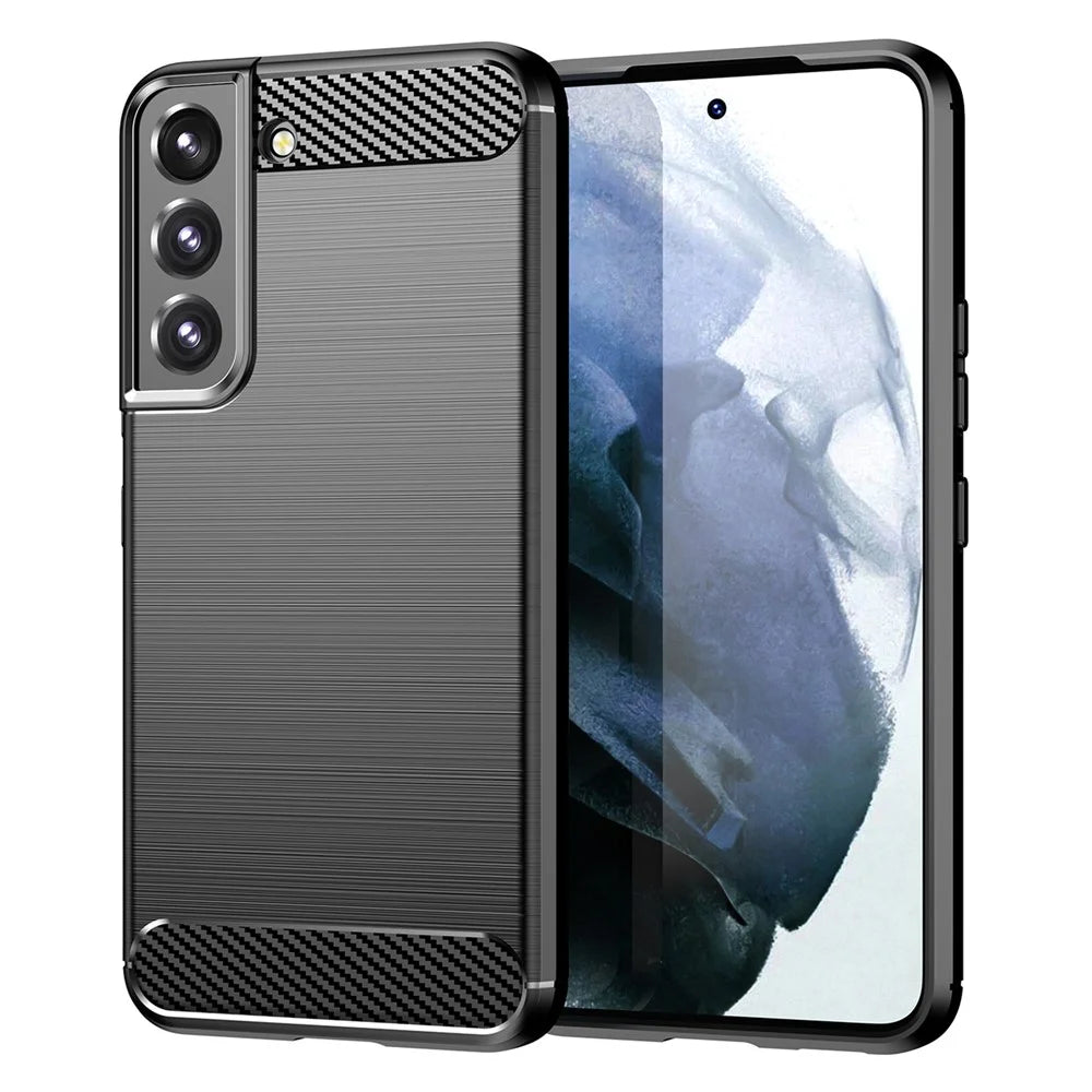 For Samsung Galaxy S23+ Carbon Fiber Texture Soft TPU Case Drop-proof Brushed Phone Cover - Black - 1