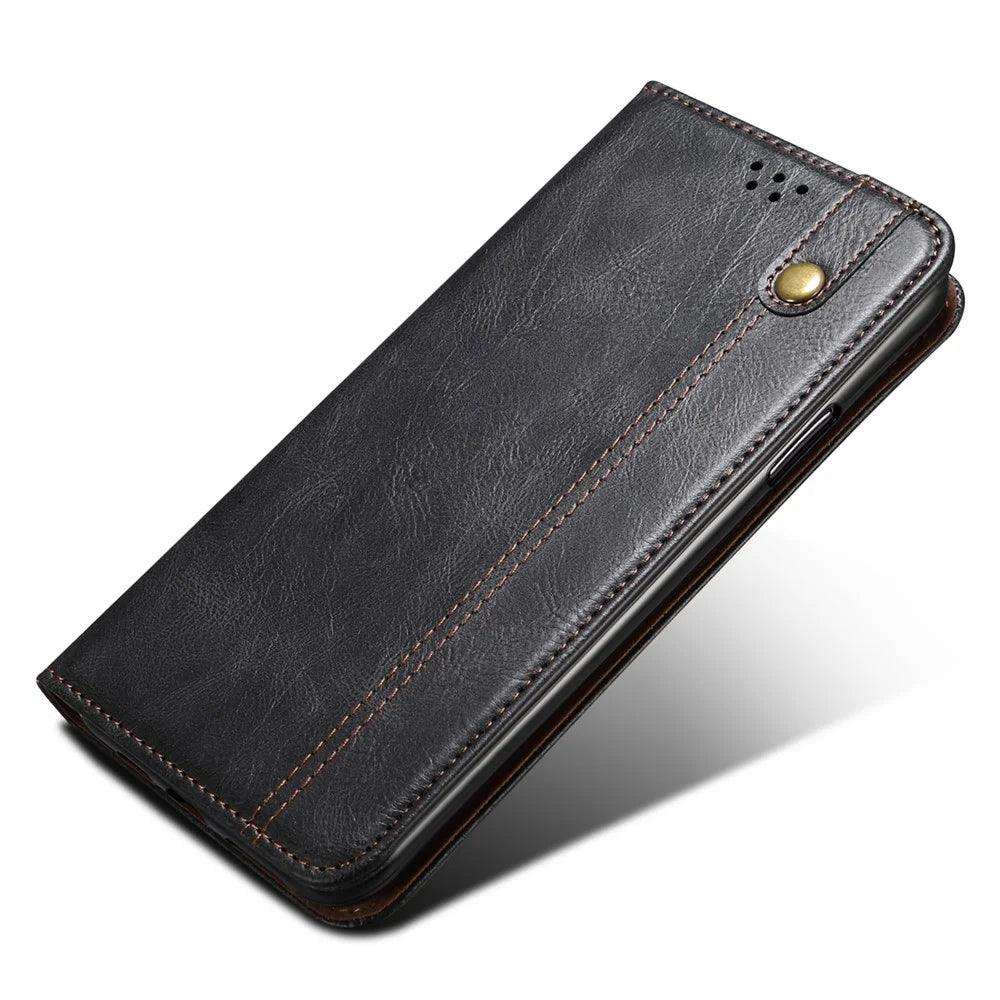For vivo X90 5G Anti-scratch Phone Wallet Case Stand Waxy Crazy Horse Texture PU Leather Folio Flip Phone Cover - Black - 4