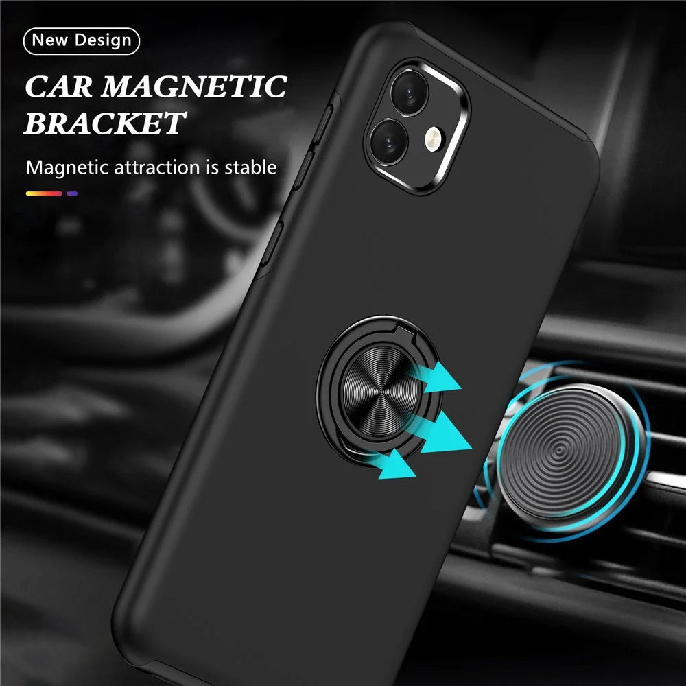 For Samsung Galaxy A04 4G (164.4 x 76.3 x 9.1 mm) Rotary Ring Kickstand Phone Case Hard PC+Soft TPU Anti-drop Cover - Black - 2