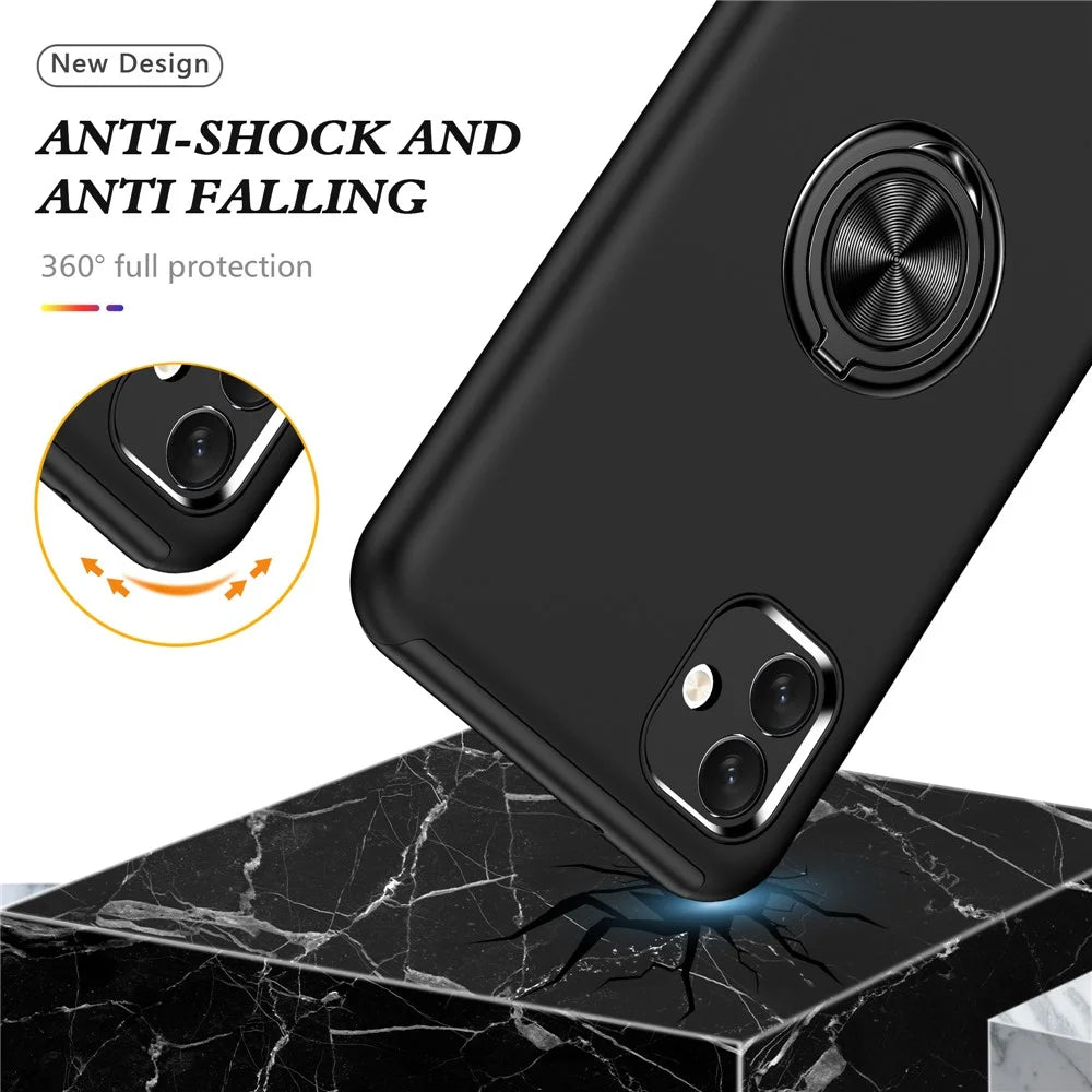 For Samsung Galaxy A04 4G (164.4 x 76.3 x 9.1 mm) Rotary Ring Kickstand Phone Case Hard PC+Soft TPU Anti-drop Cover - Black - 3
