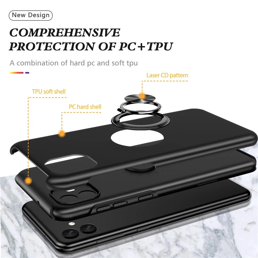 For Samsung Galaxy A04 4G (164.4 x 76.3 x 9.1 mm) Rotary Ring Kickstand Phone Case Hard PC+Soft TPU Anti-drop Cover - Black - 4