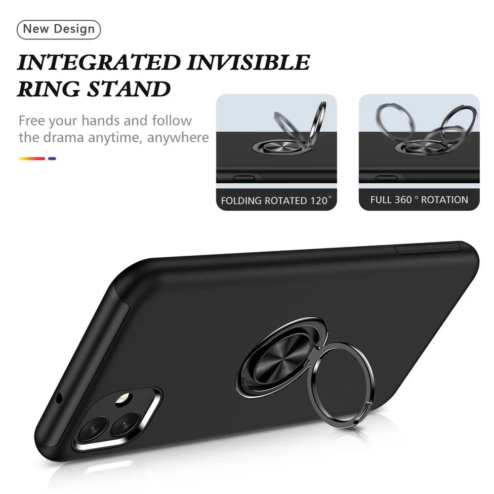 For Samsung Galaxy A04 4G (164.4 x 76.3 x 9.1 mm) Rotary Ring Kickstand Phone Case Hard PC+Soft TPU Anti-drop Cover - Black - 7
