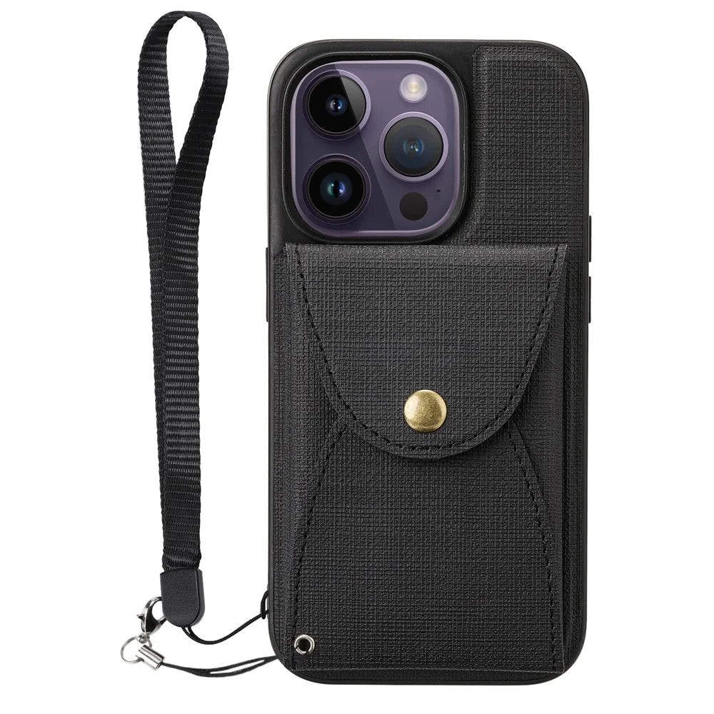 VILI T Series for iPhone 14 Pro Max Detachable 2-in-1 Cell Phone Cover Magnetic Vertical Open Card Slot Anti-scratch Phone Case with Strap - Black - 1