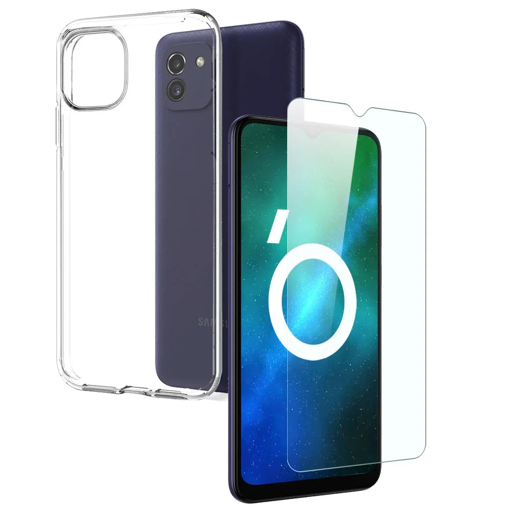 NORTHJO For Samsung Galaxy A03 (166.5mm) Phone Case 2-in-1 Soft TPU Shockproof Protective Cover + Clear Tempered Glass Screen Protector - Transparent - 1