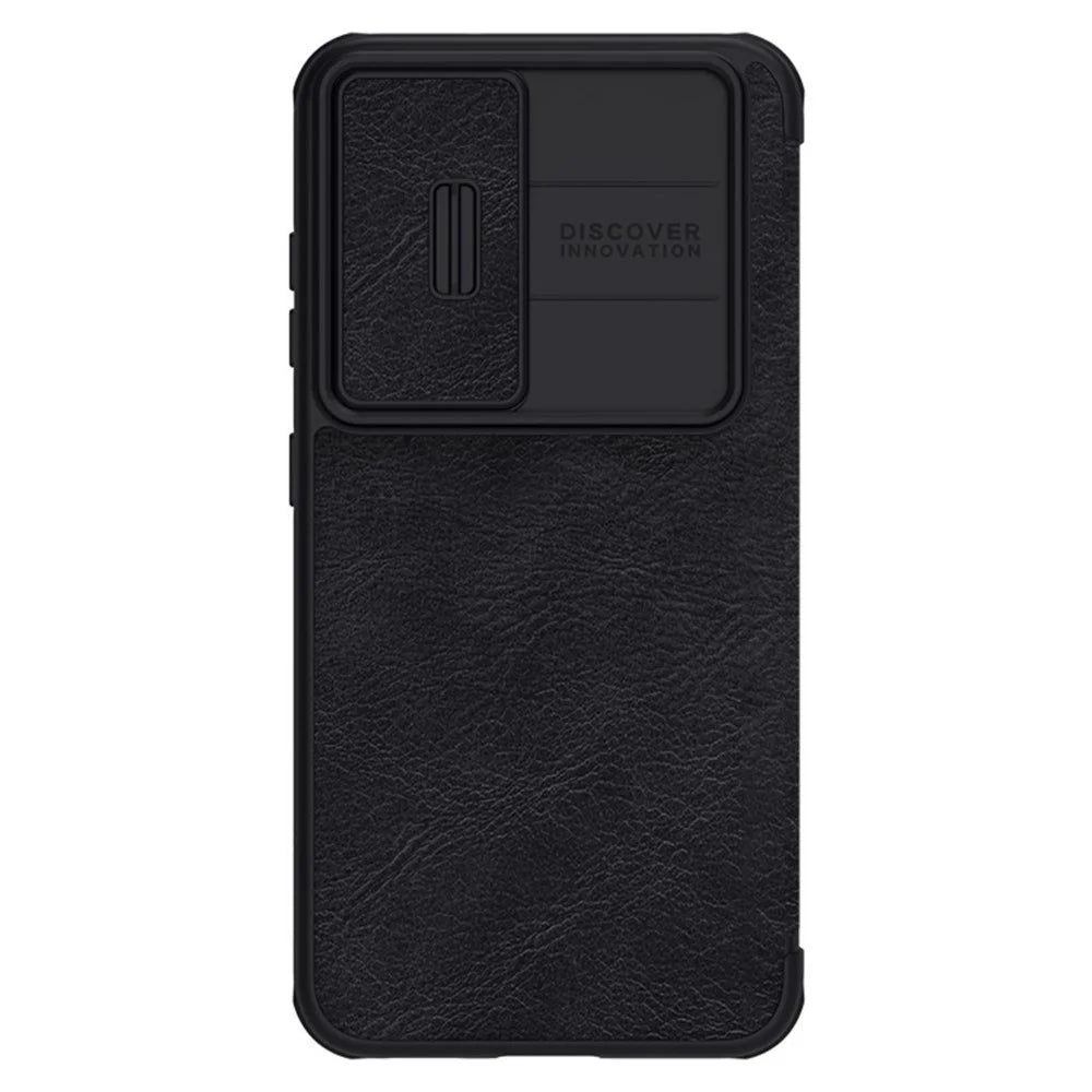 NILLKIN Qin Pro Series for Samsung Galaxy S23+ PU Leather Phone Case Card Holder Folio Flip Cover with Slide Lens Protector - Black - 5