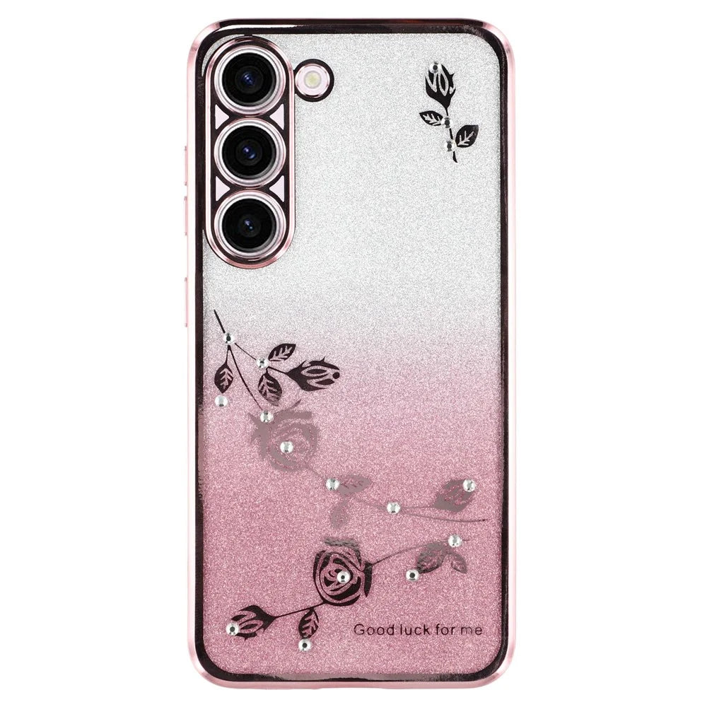 KADEM For Samsung Galaxy S22+ 5G Phone Cover Rhinestone Design Flower Pattern Decor Gradient Color Glitter Powder Flexible TPU Cell Phone Case - Rose Gold - 1