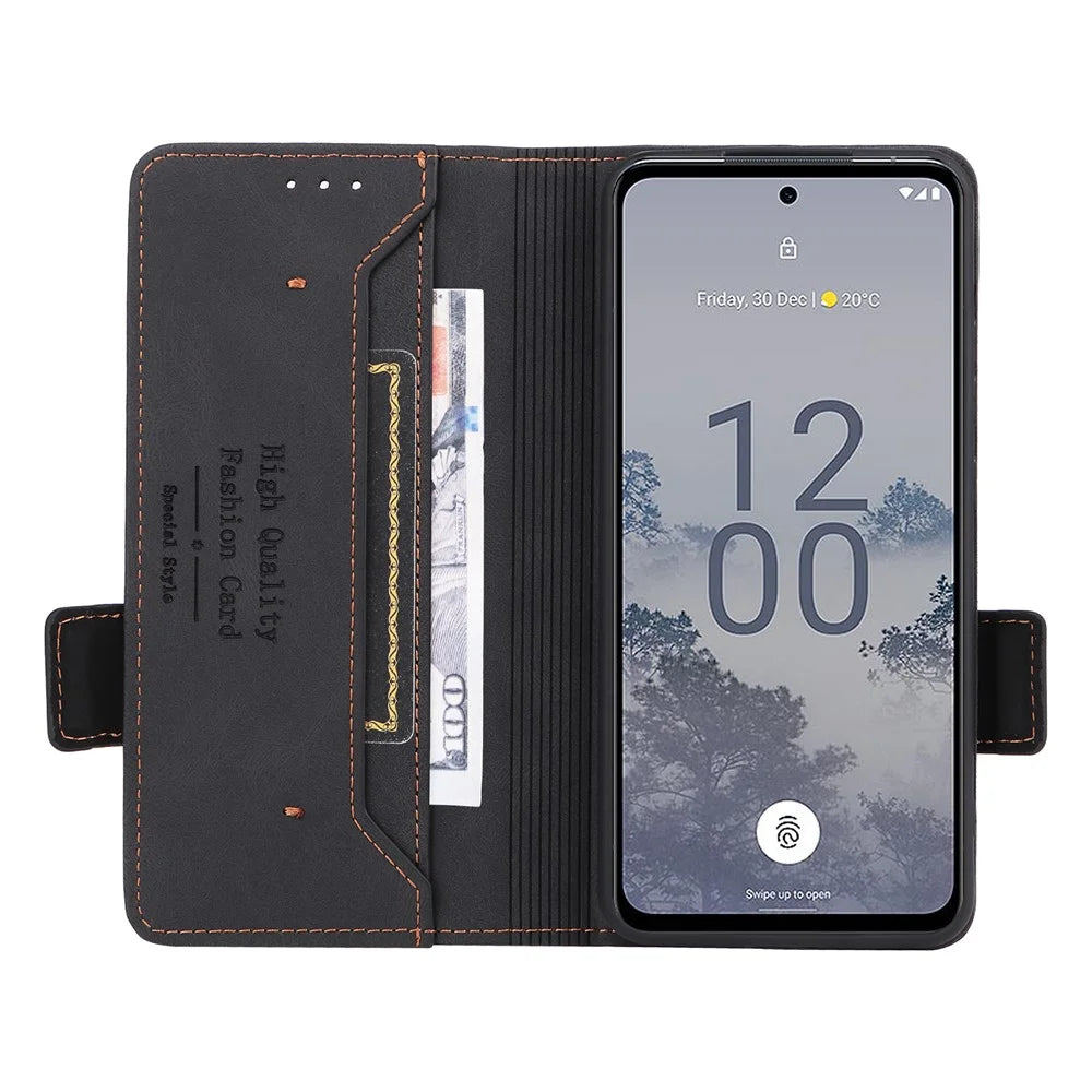 Full Protection Phone Cover for Nokia X30 5G, Hardware Decor Dual Magnetic Clasp Flip Leather Wallet Case with Stand - Black - 2