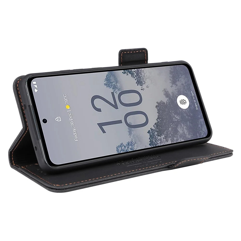 Full Protection Phone Cover for Nokia X30 5G, Hardware Decor Dual Magnetic Clasp Flip Leather Wallet Case with Stand - Black - 3