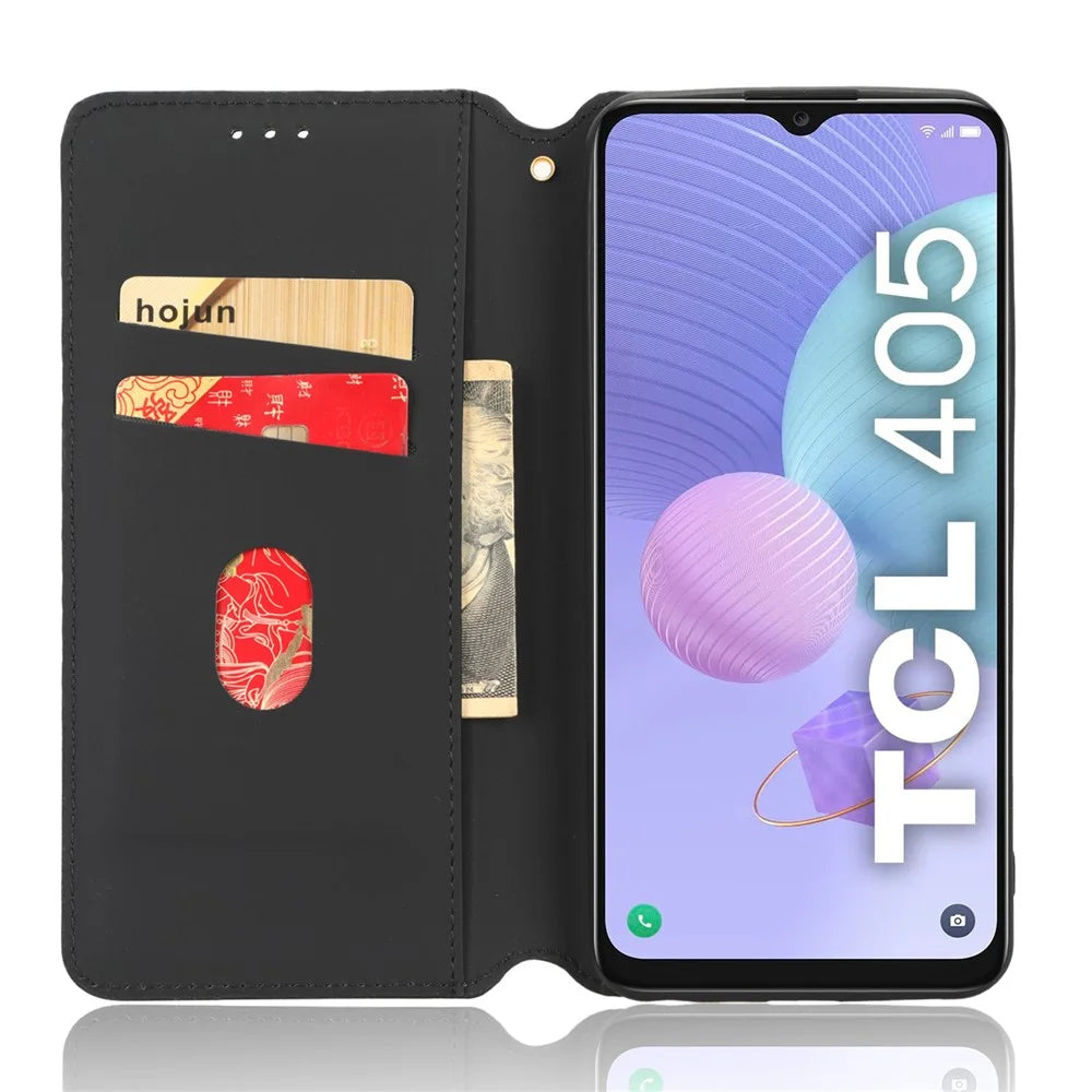 For TCL 405 / 406 / T506D Rhombus Pattern Imprinted PU Leather Protective Flip Phone Wallet Cover Stand Magnetic Auto-absorbed Anti-scratch Phone Case - Black - 2