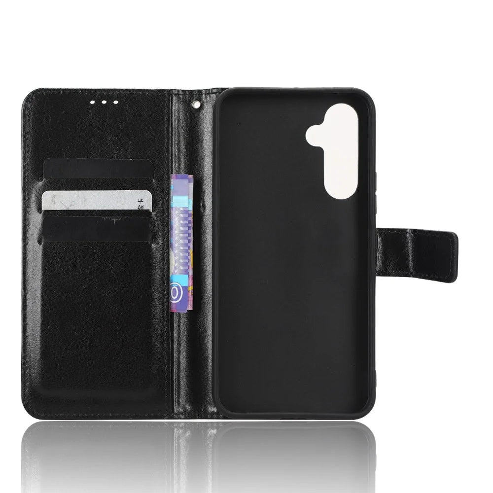 For Samsung Galaxy A54 5G Crazy Horse Texture Magnetic Full Protection Cell Phone Case Flip Wallet Stand Anti-wear PU Leather Phone Cover with Strap - Black - 4